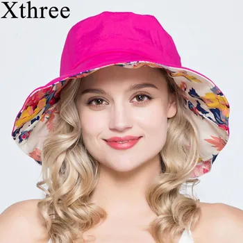 Xthree letné čiapky pre ženy dámy veľké okraj bavlna Pláž cap slnko klobúk žena Anglicko Štýl 1