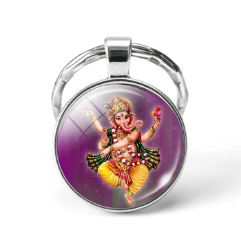 Šťastie Indický Slon Hlavu Boh Ganesh Keychain Šperky, Sklo Dome Cabochon Prívesok Prívesok Na Krúžok Amulet Rodiny Kúzlo Darček 2