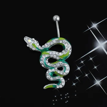 Luxusné Retro Zelený Zirkón Had Brucho Tlačidlo Krúžky Anti-alergie Nehrdzavejúcej Ocele Sexy Lady Piercing Ombligo Telo Šperky 1