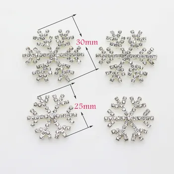 Vianočné 10 ks (25 mm/30 mm) Dekoratívne snowflake Metal Crystal Drahokamu Tlačidlo Strieborné Pozlátené Kvet Centrum DIY Príslušenstvo 1