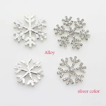 Vianočné 10 ks (25 mm/30 mm) Dekoratívne snowflake Metal Crystal Drahokamu Tlačidlo Strieborné Pozlátené Kvet Centrum DIY Príslušenstvo 2
