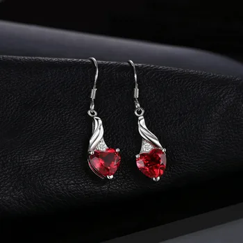 JewelryPalace Láska Srdce 5ct Vytvorené Red Ruby 925 Sterling Silver Drop Náušnice pre Ženy Drahokam, Jemné Šperky, Svadobné Dary 2
