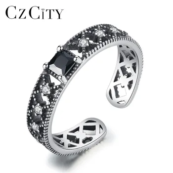 CZCITY Geometrické Autentické 925 Sterling Silver Krúžky Pre Ženy Duté Dizajn Zircons Módne Krúžok Šperky Factory Priamo Predaj 1