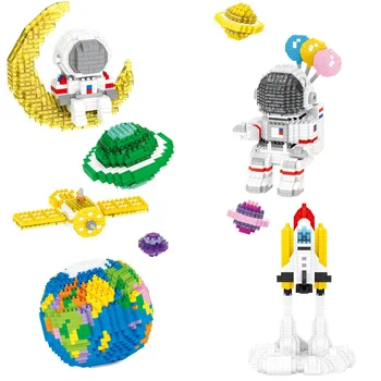 Balón Astronaut Planéty Micro Stavebné Bloky DIY Zmontované Tvorca Mesiac Rocket Spaceman Zemi Mini Tehla Figrues Hračky 1