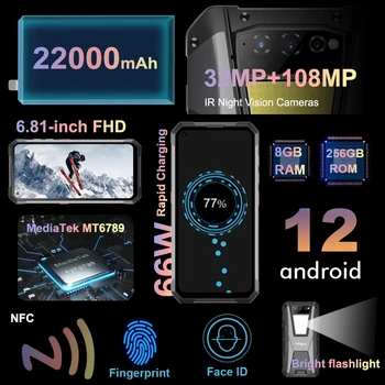 Unihertz NÁDRŽ Väčšiu Batériu 22000mAh Robustný Smartphone 8GB 256 GB Nočné Videnie Android 12 Odomknutý Mobilný Telefón 2
