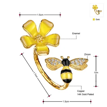 Neoglory Smalt & Zirkón Nastaviteľné Prst Prsteň Zlatá Farba Roztomilý Bee & Kvet Prírodný Štýl Holka Trendy Denne Klasický Darček 2
