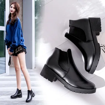 2020 Jesenné Topánky Ženy Členková Obuv Black Chelsea Boots Pošmyknúť na Dámske Ležérne Módne Pohodlné Silné Päty Topánky NVX168 1