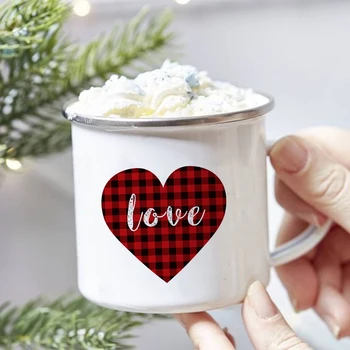 Láska Srdca Tlačené Tvorivé Kávu, Kakao Poháre Vintage Vianočné Víno Smalt Hrnček Nápoje, Mlieko, Džús Cup Cake Hrnčeky Rukoväť Drinkware