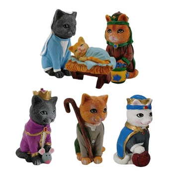 6 Ks/set Royal Cats Rodinné Vianočné tvorivé Ozdoby Narodenia Figúrky Miniatúry Kresťanský Sviatok Kreatívny Darček Dekorácie 1