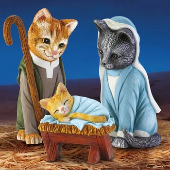 6 Ks/set Royal Cats Rodinné Vianočné tvorivé Ozdoby Narodenia Figúrky Miniatúry Kresťanský Sviatok Kreatívny Darček Dekorácie 2
