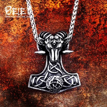 Beier 316L Nerezovej Ocele Severanov Viking Odin 's Symbol Amulet Prívesok Náhrdelník Severanov Ovce Hlavu Pôvodné Živočíšne Šperky LP377 2