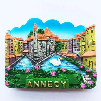 Alpy, Francúzsko, Annaxi Annecy troch-dimenzionální malebné turistické suveníry magnet nálepky chladnička 1