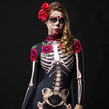 Ženy Cosplay Kostry Ruže Sexy Kombinézu Halloween Diabol Ghost Vidina Jumpsuit Romper Party, Karneval, Výkon Strašidelné Kostýmy 1