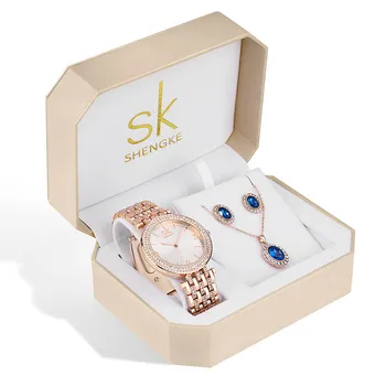Shengke Luxusné Krištáľové Náušnice, Náhrdelník Ženy Hodinky Nastaviť Dievča Hodiny Reloj Mujer 2021 SK Dámy Quartz Hodinky Darčeky Pre Ženy 1