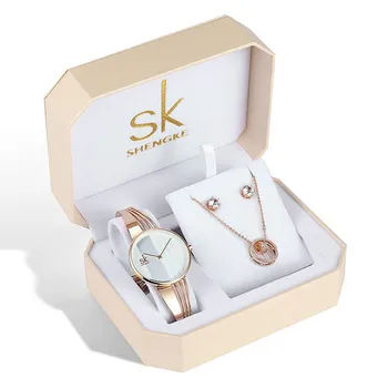 Shengke Luxusné Krištáľové Náušnice, Náhrdelník Ženy Hodinky Nastaviť Dievča Hodiny Reloj Mujer 2021 SK Dámy Quartz Hodinky Darčeky Pre Ženy 2
