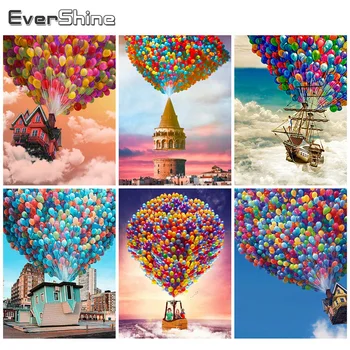 Evershine Diamond Výšivky Balón Plný Námestie Kolo Vŕtať 5D DIY Scenérie Diamond Maľovanie Domu Cross Stitch Mozaiky Wall Art 1