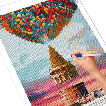 Evershine Diamond Výšivky Balón Plný Námestie Kolo Vŕtať 5D DIY Scenérie Diamond Maľovanie Domu Cross Stitch Mozaiky Wall Art 2