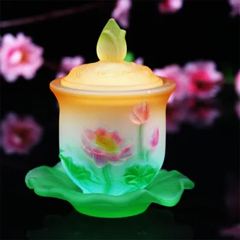 Buddha Ornament Lotus Zásobovanie Vodou Pohár Sklenenej Misy Crystal Svätenej Vody Pohár Tvorivé Farebné Guanyin Pohár Doska Budhistické Dodávky 1