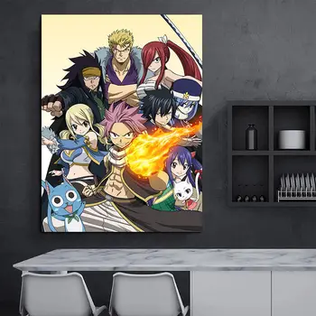Japonské Anime Víla Chvost Plagát Stenu Cartoon Art Print Plátno na Maľovanie, Dekorácie Obrázky Moderného Domova pre Obývacia Izba 2