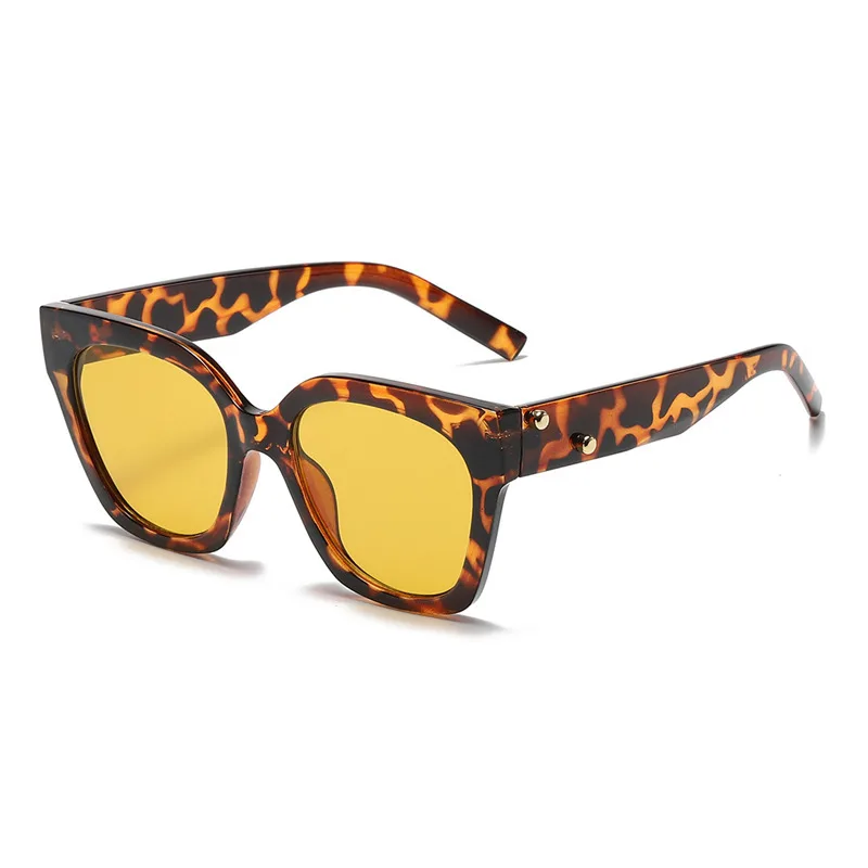 Móda Ženy Námestie slnečné Okuliare Odtiene UV400 Vintage Nity Nadrozmerné Leopard Rám Okuliarov Mužov Žltá Šedá Šošovky, Slnečné Okuliare Obrázok 2