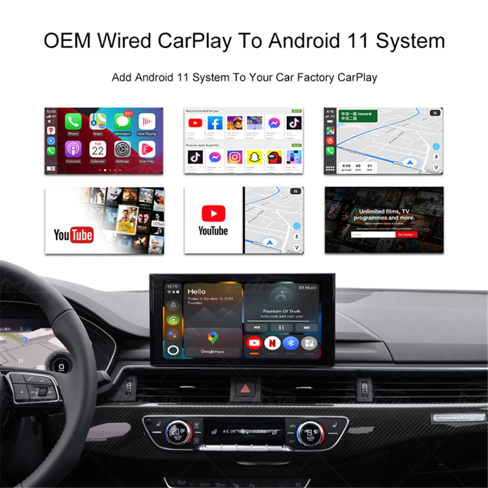 Android11.0 Bezdrôtový Apple CarPlay Auto Ai Box 8 Jadro GPS Netflix Youtube MMB USB Bluetooth 5.0 Auto Play Adaptér S HDMI VW Obrázok 3