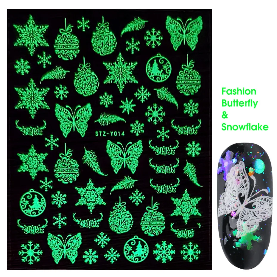1 Ks Svetelné Vianočné Série Snowflake/Vianočný Strom/los/star 3D Lepidlo na Nechty, Nálepky DIY Nechtov Dekorácie STZ-Y01 Obrázok 1