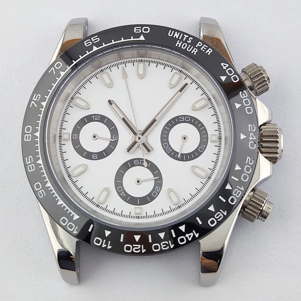 japonský chronograf hodinky VK63 quartz 39 MM z nehrdzavejúcej ocele caseluminous panda dial sledovať príslušenstvo diely Obrázok 1