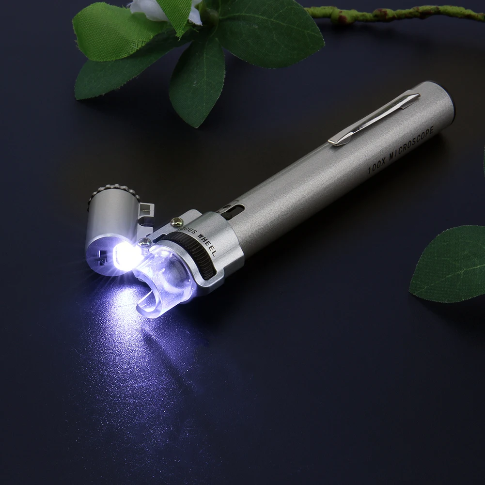 Mini Pero lupu 100X LED Svetlo Šperky Loupe Mikroskop so Prípade Ručný Mini Pero v tvare Lupy Obrázok 1