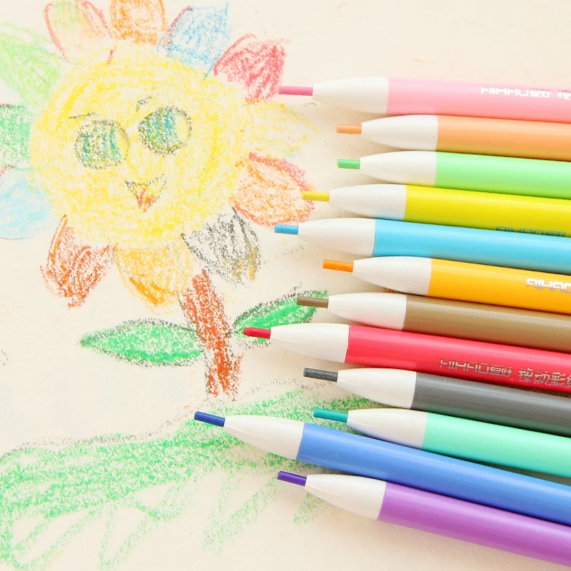 12pcs Zraziť Typ Farebné Ceruzky pre Kreslenie, Maľovanie Deti Mechanické Ceruzky Pastel s Gumy Office Školy A6563 Obrázok 2