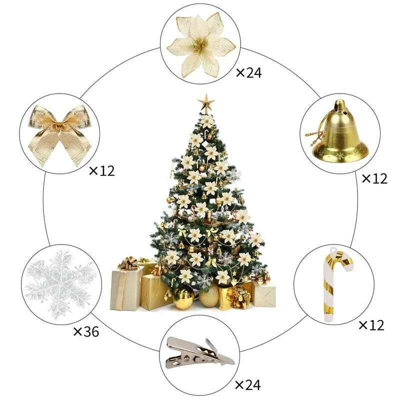 120pcs Vianočný Strom Dekorácie Flash Umelých kvetinových Lúk Bell Snowflake Malé Trstiny Klip Prívesok Vianočné Ozdoby Zavesenie Obrázok 4