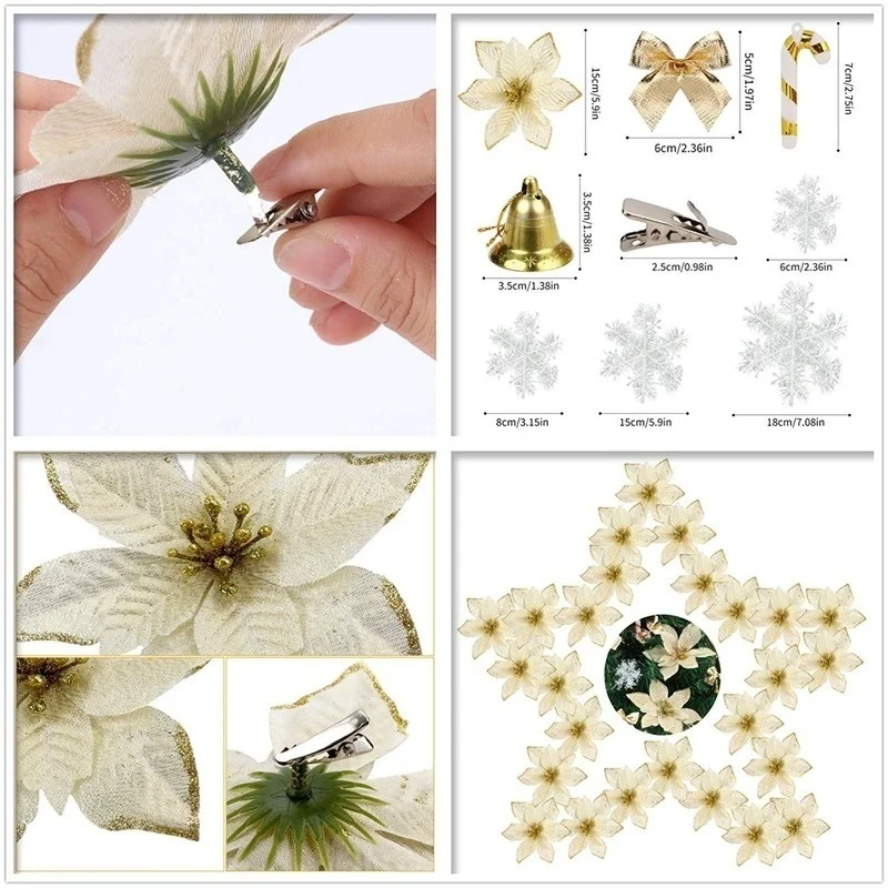 120pcs Vianočný Strom Dekorácie Flash Umelých kvetinových Lúk Bell Snowflake Malé Trstiny Klip Prívesok Vianočné Ozdoby Zavesenie Obrázok 5