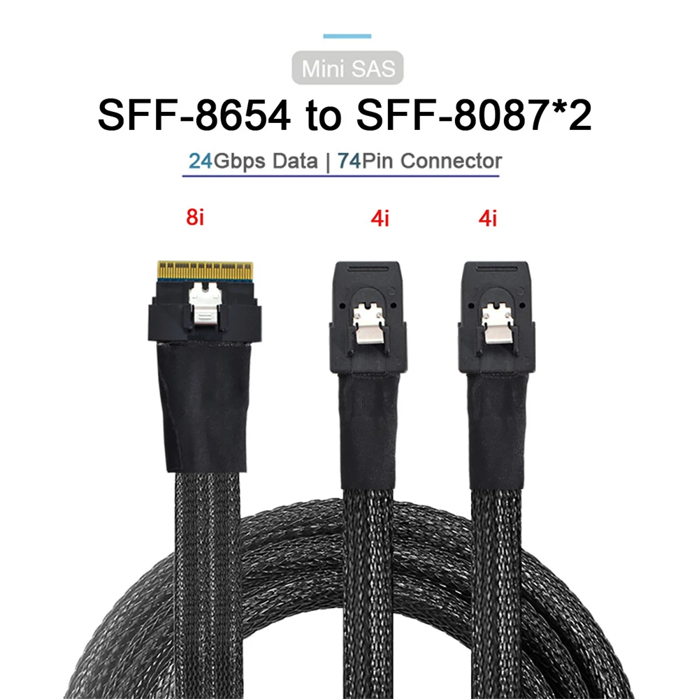 PCI-E Ultraport Tenká SAV Slim 4.0 SFF-8654 8i 74pin na Dual SFF-8087 Mini SAS Kábel PCI-Express Obrázok 1