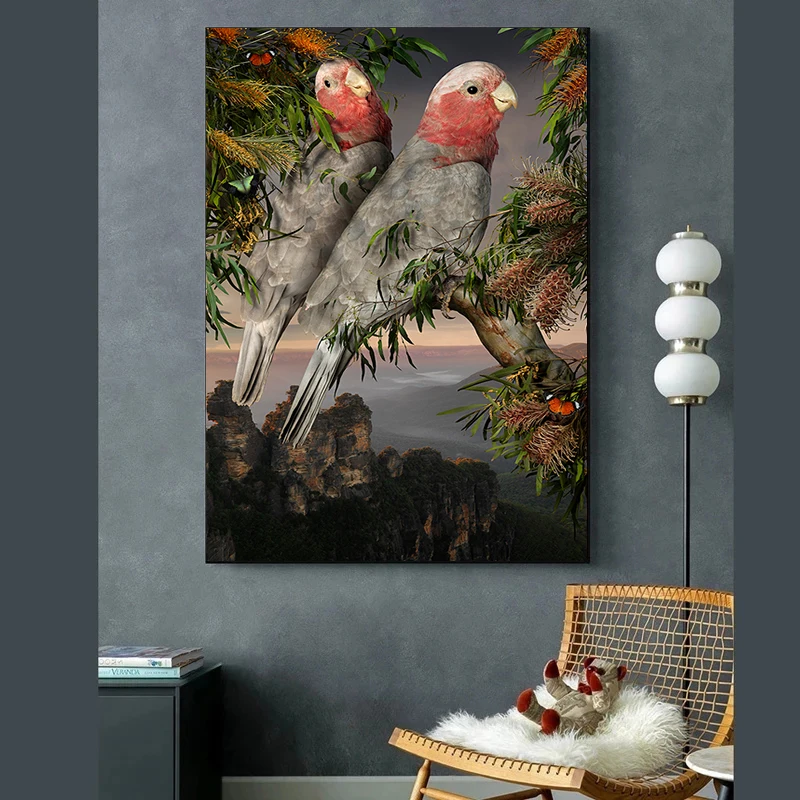 Akvarel Papagáj Páva Vták Kvety Plagát a Vytlačí Wall Art Obraz na Plátne Maľovanie Moderné Zvierat Krajiny Domova Obrázok 2