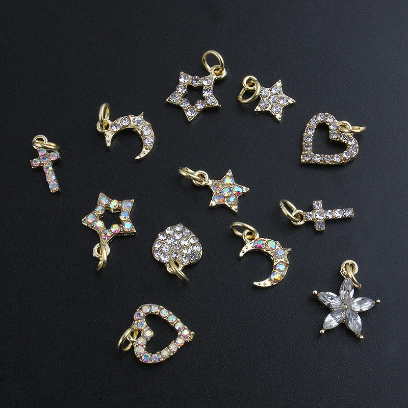10Pc Visí Nechtov Kamienkami Luxusné Diamantové Nail Art Dekorácie,Mesiac/Star/Cross/Srdce Dizajn, 3D Nail Charms Drahokamy Obrázok 2