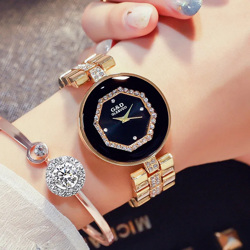 G&D dámske Zlaté Hodinky, Luxusné Značky Diamond Dámske Hodinky Módne Bežné Ženy náramkové hodinky Quartz Hodiny reloj mujer Hodín Darček Obrázok 2