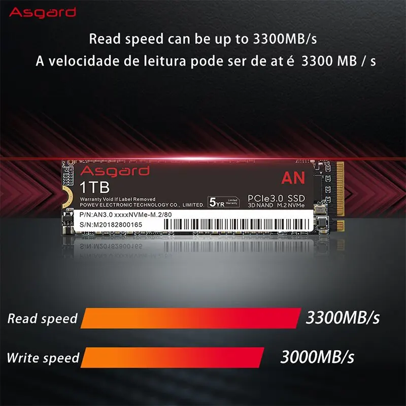 Asgard AN3.0 M. 2 SSD PCIe3.0 NVME 512 gb diskom 1 TB (Solid State Drive) 2280 Interný Pevný Disk HDD pre Notebook Obrázok 3
