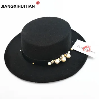 2017 nový pearl chapeau femme Ročník módnej čiernej hore cítil fedora klobúk mužov sombrero bowler cirkvi plstený klobúk čiapky pre ženy