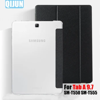 Hodváb prípad Tabletu Samsung SM-T550 SM-T555 Kožené funda Trifold Sleeve Stand Solid farba krytu capa pre Galaxy Tab 9,7 2015