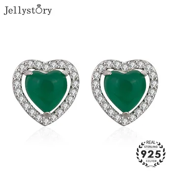 Jellystory náušnice 925 sterling silver šperky s 11*11 mm srdce tvar emerald drahokam stud náušnice pre ženy, svadobné party 1