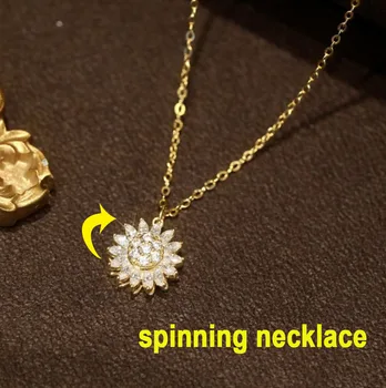 Rotujúce Slnečnice Náhrdelník Prívesok pre Ženy Zirkón Crystal Proti Stresu, Úzkosti Krúžky Elegantná Otočná Spining Náušnice Šperky 1