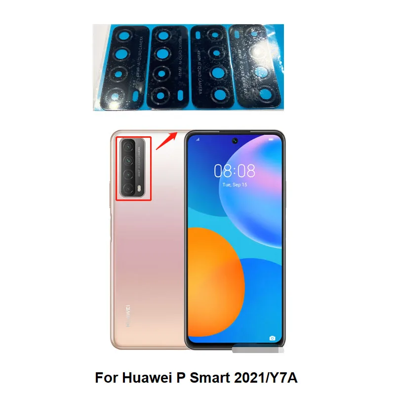 Originál Nové Pre Huawei Y7A / P Smart 2021 Späť Fotoaparát, Objektív Zadné Sklo S rámikom Nálepky, Lepiace Lepidlo PPA-LX2 LX3 Obrázok 3