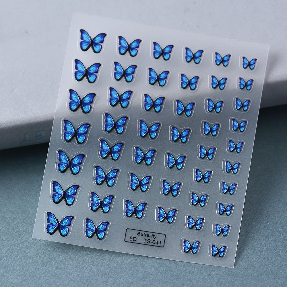 TS-041 Modré Motýle 5D na Nechty, Nálepky, Tlač-na Nechty, Nálepky Ongle Manikúra Tipy Obrázok 1