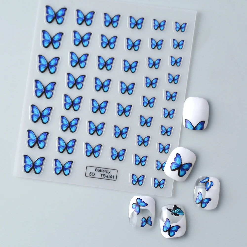 TS-041 Modré Motýle 5D na Nechty, Nálepky, Tlač-na Nechty, Nálepky Ongle Manikúra Tipy Obrázok 3