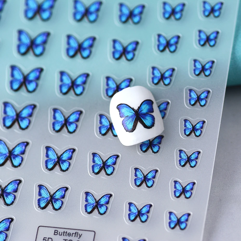 TS-041 Modré Motýle 5D na Nechty, Nálepky, Tlač-na Nechty, Nálepky Ongle Manikúra Tipy Obrázok 4