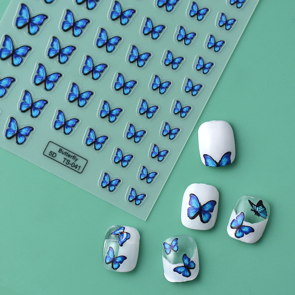 TS-041 Modré Motýle 5D na Nechty, Nálepky, Tlač-na Nechty, Nálepky Ongle Manikúra Tipy Obrázok 5