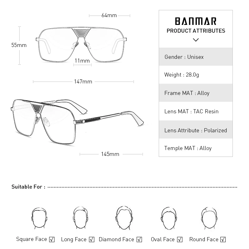 BANMAR Polarizované slnečné Okuliare pánske Jazdy Odtiene Outdoorové športy Pre Mužov, Luxusné Značky Dizajnér Oculos Obrázok 4