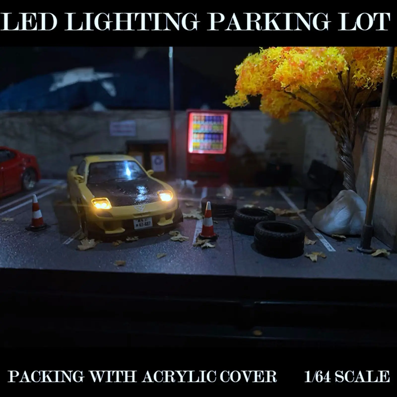 Diorama 1/64 LED Osvetlenie Garáže Akryl Kryt Modelu Auta Parkovisko Zber Displej Vianočný darček Obrázok 4