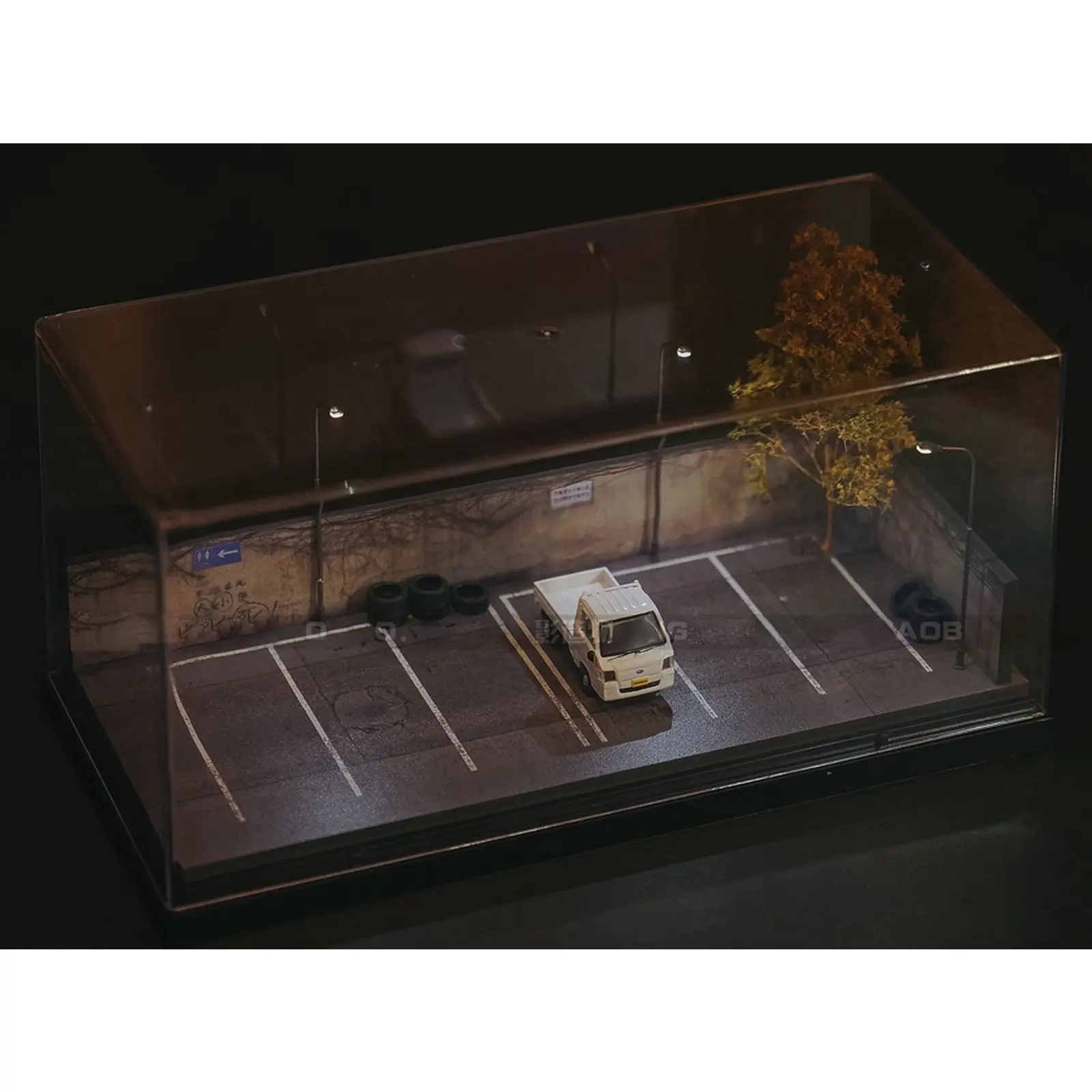 Diorama 1/64 LED Osvetlenie Garáže Akryl Kryt Modelu Auta Parkovisko Zber Displej Vianočný darček Obrázok 5