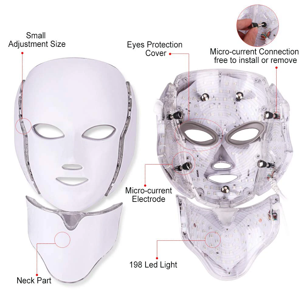 7 Farba Svetla LED Facial Mask Ošetrenie Proti Starnutiu Mieste Odstránenie Vrások Zubov Fotón Omladenie Pokožky Tváre, Krku Maska Obrázok 2
