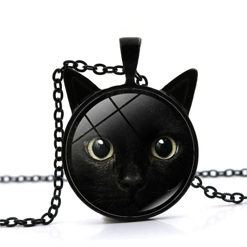 Roztomilé Mačka Sklo Cabochon Náhrdelník pre Ženy Šperky Black Cat Ucho Prívesok Vintage Reťazca Náhrdelník pre Dievčatá Darček Žena Obrázok 3